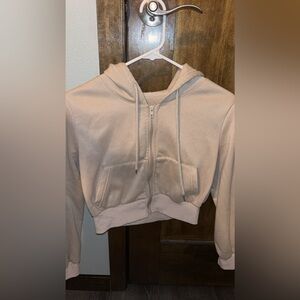 Tan cropped zip up hoodie